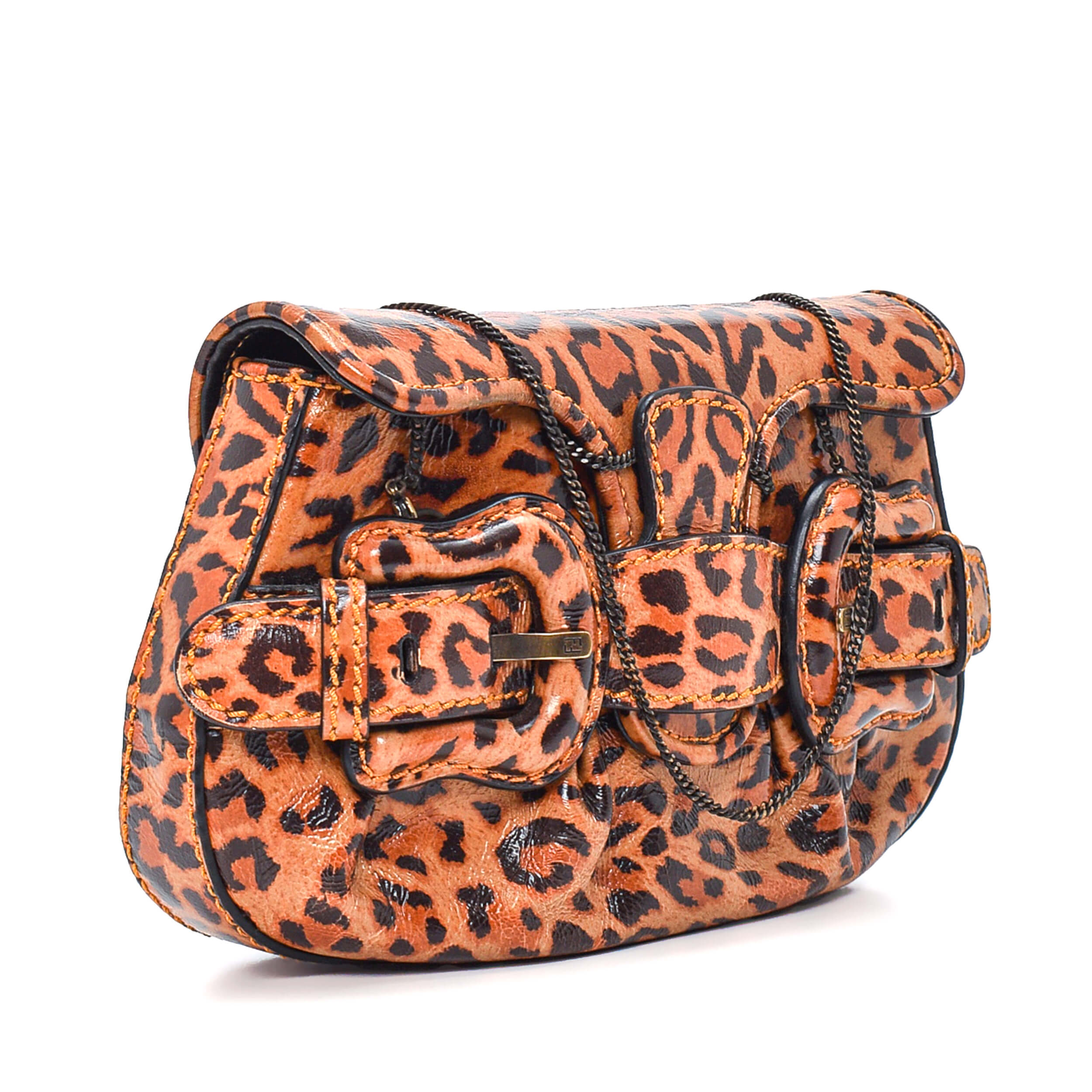 Fendi - FF Logo Leopard Mikro Baguette Bag